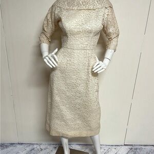 1960s Classic Ivory Lace Sheath Dress